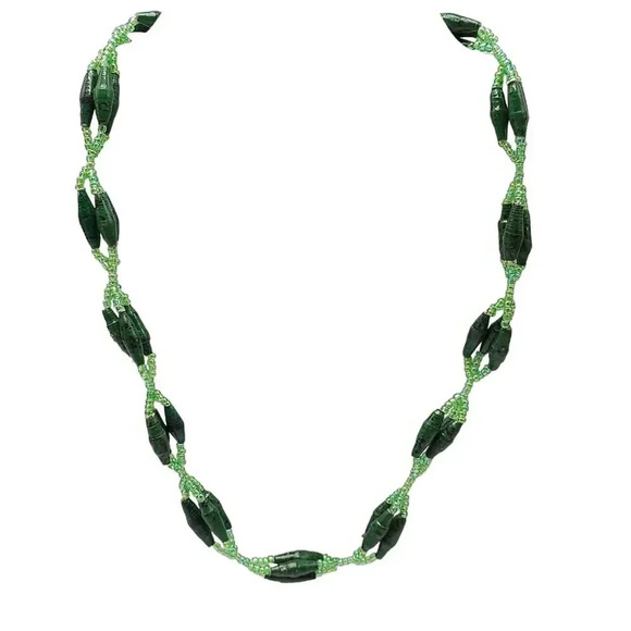 Bead for Life Seed Beed Twisted Long Necklace Green Hook Closure Vintage - Picture 1 of 5